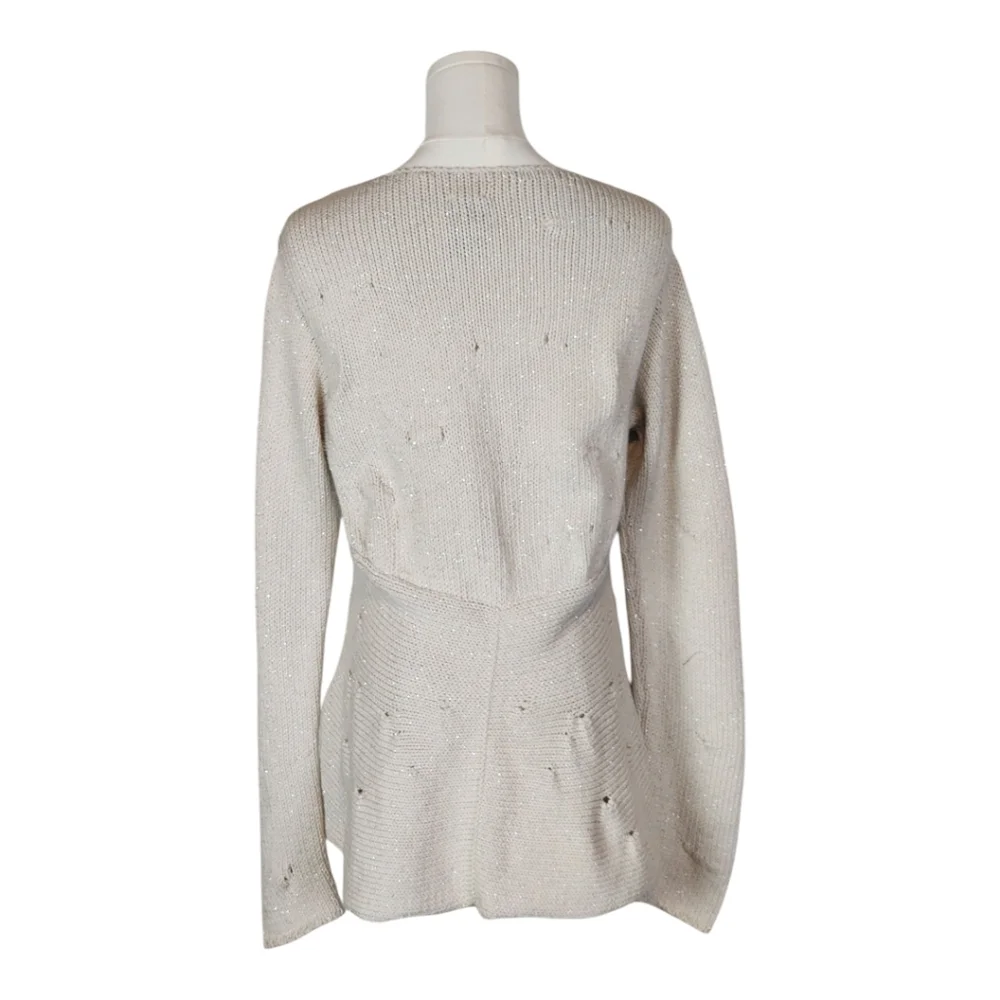 Lilith Paris Distressed Knit Cardigan Cream Avant Garde Cotton Blend XS - Picture 4 of 7